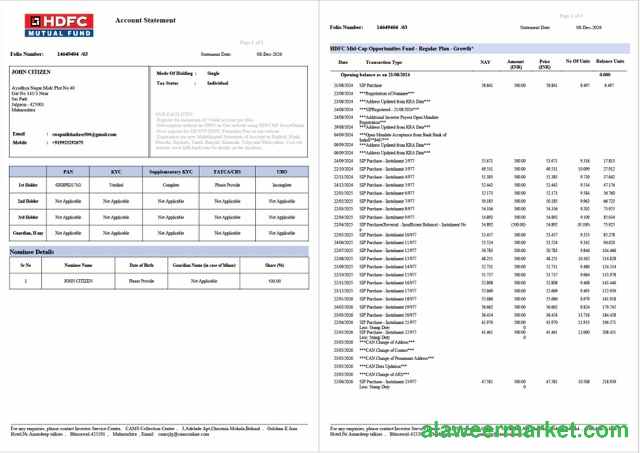 India HDFC Bank account statement Word and PDF template, 2 pages, version 2